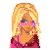 Pixelated cartoon-style contact sheet showing three frames of an animated icon featuring a blonde character in pink attire with text elements.
