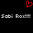 Red pixelated heart symbol above repeated white text 'Sabi Rox!!!!' on black background.