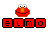 Two side-by-side pixel art frames of a red Sesame Street character with orange nose and white eyes above the word "elmo" in block letters, first frame showing red background blocks for text, second frame showing white background blocks.