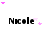 Pixelated text 'Nicole' in black with pink and white star animations across a white background.