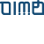 Blue pixelated text 'DIM' on a light gray background with no additional visual elements.