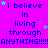 A vibrant purple background displays repeated text "i believe in living through ANYTHING!!!!!" with scattered cyan and light purple stars.