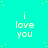Cyan background with yellow dots and repeated white text "i love you" in a pattern, with a gray rectangle in the bottom-right corner