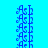 Blue pixelated text repeats vertically on cyan background with pink horizontal bars appearing in different positions across frames.