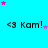 <3 Kam! text repeated across a bright cyan background with scattered pink and light blue stars.