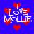 Blue background with red heart shapes and white text reading "I LOVE MOLLE" in pixelated font, repeated across the image.