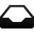 Black wireframe icon of a stylized inbox tray with a white interior, set against a light gray background.