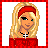 Pixelated cartoon-style buddy icon featuring a blonde woman with red headband and necklace on left, pink background with partial text "guys love BLONDES" on right, framed by red checkered border.