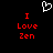 Pixelated red text "I Love Zen" appears twice on a black background with a white pixel-art heart above the left instance.