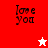 Four quadrant with 'love you' text and star symbols on red, pink, white, and coral backgrounds