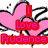 Pixelated pink butterfly with black outlines and white accents, overlaid by red rectangular text boxes containing 'I', 'Love', and 'Prudence' in magenta lettering.