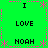Green background with pink dashed borders and star patterns, displaying repeated text 'I', 'LOVE', 'NOAH' in black pixelated font arranged symmetrically.