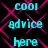 Cyan text reading 'cool advice here cool advice here' on a black background with pink geometric lines, animated to shift positions.