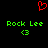 Red pixel heart symbol above green text reading "Rock Lee" with a green emoticon below on black background.