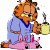 A pixelated cartoon cat in blue pajamas holding a smoking mug, standing on a pink rug next to green text reading "Original Icons .com".