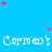 Blue background with repeated white text 'Carmen's' and scattered pink and purple stars, with a gray rectangle in the bottom-right corner.