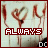 Animated contact sheet showing two frames of a buddy icon with hands forming hearts and the word ALWAYS, where the text background alternates between dark red and white.