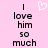 Pixelated text on pink background with white heart symbol above the words "I love him so much" in two identical vertical