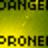 Pixelated text fragments 'DANGEDANGEL' and 'PRONE' repeat across a yellow-green gradient background with scattered light spots.