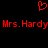 Red pixelated text and heart symbol on black background, with repeated 'Mrs. Hardy' text.