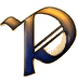 A stylized letter P with a gradient fill transitioning from blue to gold, featuring a small diamond-shaped accent on the left side.