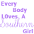 Animated contact sheet showing two frames of a buddy icon with text "Every Body Loves A Southern Girl" in purple and red pixelated fonts, featuring a heart symbol in the top-right corner of the second frame.