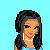 Pixel art of a woman with dark braided hair wearing a blue dress and white necklace, next to text reading 'want to prince p.r.o.m? be my... for the...' on a cyan background.