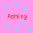 Pink background with light blue stars and four instances of red text reading "Ashley" in a pattern