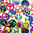 A dense of colorful circular icons with varied patterns and colors including red, blue, green, yellow, orange, purple, black, white, and gray