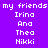 Purple background displays 'my friends' text above four names in white pixelated font, with alternating pink and purple name backgrounds.