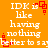 Orange background with white text repeating "IDK is like having nothing better to say" and red square-shaped pixel art elements scattered throughout.