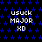 Pixelated text 'usuck MAJOR XD' repeated across a black background with blue star pattern, no visible animation changes.
