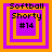 Four identical pixel-art icons arranged in a , each featuring layered orange and purple squares with text reading "Softball Shorty #14"