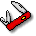 Six pixelated red pocket knives with yellow star symbols on handles, arranged in two of three against a gray background