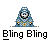 Pixel art character with blue hooded cloak and white face holds golden object with black text, displayed in with repeated text below