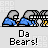 Pixel art character in blue and gray outfit performing actions with yellow accents, text "Da Bears!" below each pose.