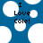 Blue background with white circular shapes and black text reading "I Love Cole!" in pixelated font.