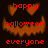 Pixelated orange pumpkin face with red text 'happy', 'halloween', and 'everyone' on dark background; two versions show different mouth shapes.
