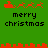 Green background with red pixelated Santa sleigh and reindeer icons above black text reading "merry christmas" in two , with horizontal red pixelated borders at top and bottom
