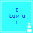 Blue background with blue text reading "I Luv u !" and a white pixelated object in the bottom-right corner.