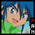 Pixelated anime character with blue hair and green shirt in six showing eye and mouth animation changes