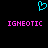 A static pixel art image with a cyan heart symbol above two instances of the word 'IGNEOTIC' in pink pixelated text on a black background.