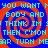 Pixelated cyan text repeats over red and blue spiral backgrounds in a static, -like pattern with no visible motion or animation changes