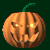 A 3x3 contact sheet of seven pixelated pumpkin icons with glowing eyes and mouths, arranged left-to-right top-to-bottom on a dark green background with one gray transparency placeholder.