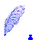 Animated sequence of blue feather quill and inkwell icons with evolving text below, transitioning from 'S' to 'Sam' across frames.