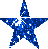 Three blue star-shaped icons with white sparkles on a gray background, each displaying different animation states.