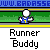 Animated contact sheet of a running stick figure icon with repeated text and website URLs across multiple frames showing animation changes.