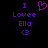 Purple pixelated text and symbols on black background with a heart symbol replacing 'love' in 'I Lovee Ella <3'.