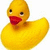 Yellow rubber duck with red beak and black eyes, shown in four views against white background.