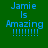 Green background with blue text reading "Jamie Is Amazing !!!!!!!!" and a green highlight bar moving across different lines of text.